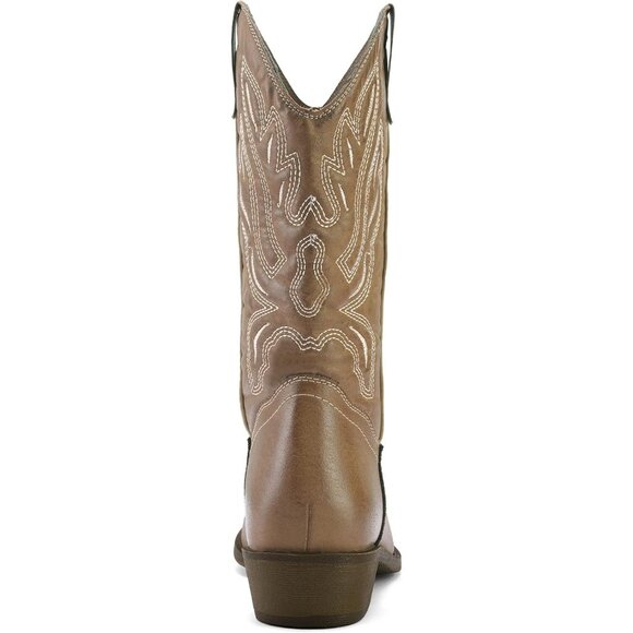 🆕Mysoft Cowboy Heel Boots Women Light Brown PU Embroidered Mid-Calf Pointed Toe - Picture 4 of 7